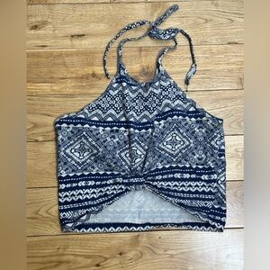 Charlotte Russe Navy and White Patterned Crop Top